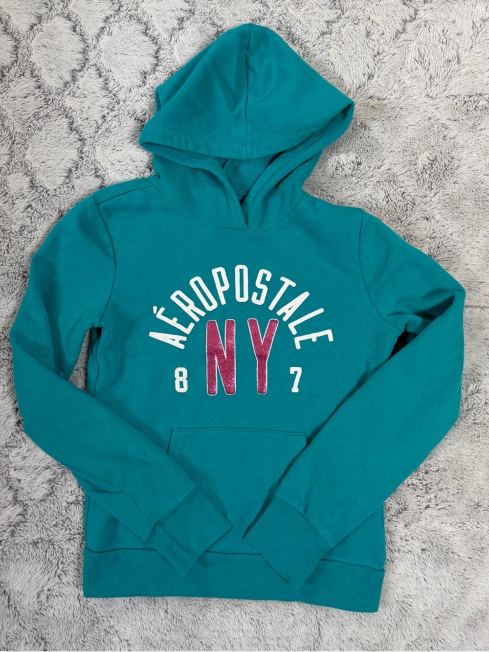 Aéropostale Graphic Long Sleeve Pullover Sweatshirt Hoodie Teal‎ Pink Logo Y2K - Picture 2 of 9